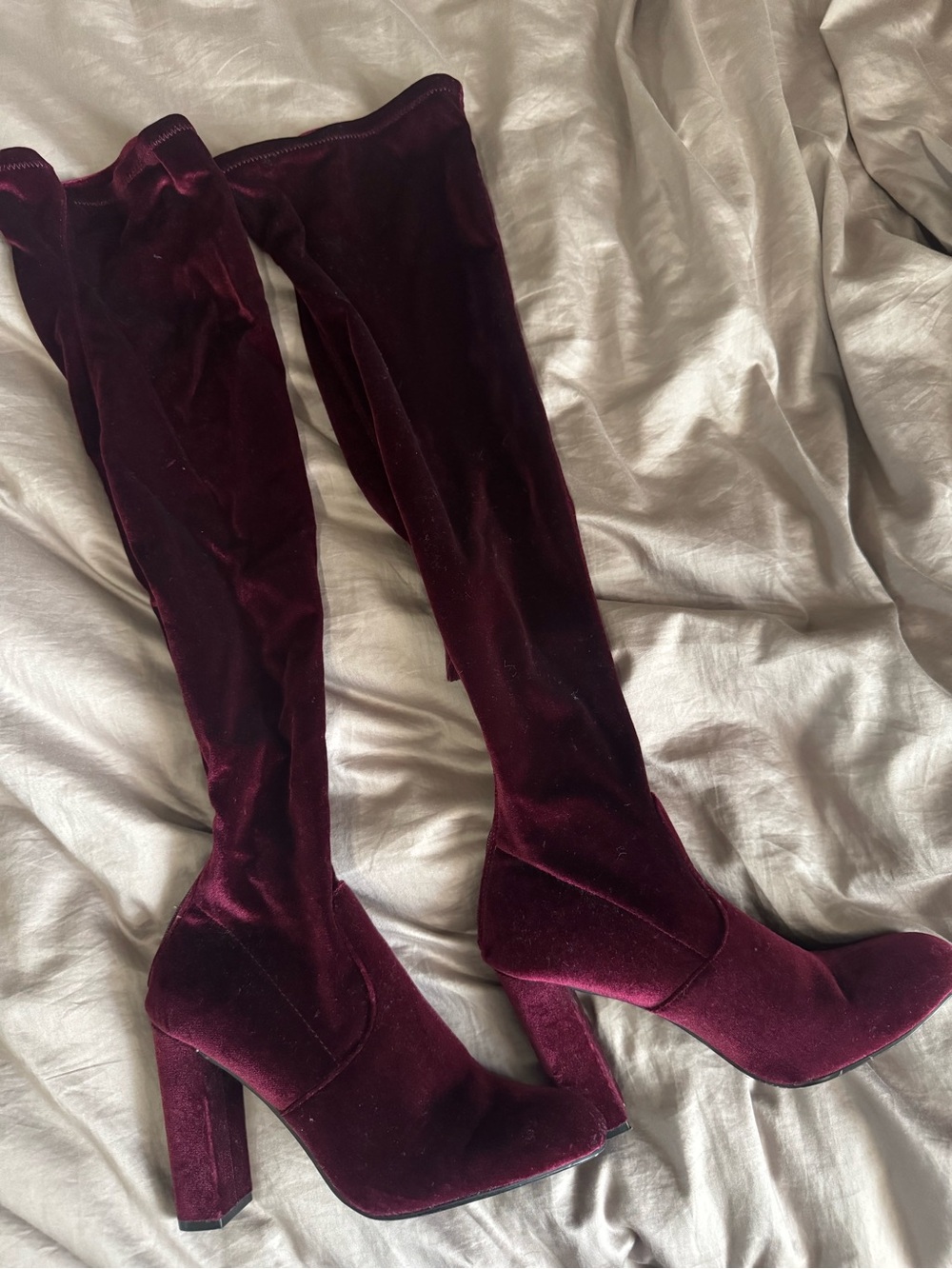 Steve Madden Over-the-Knee Velvet Boots in Burgundy